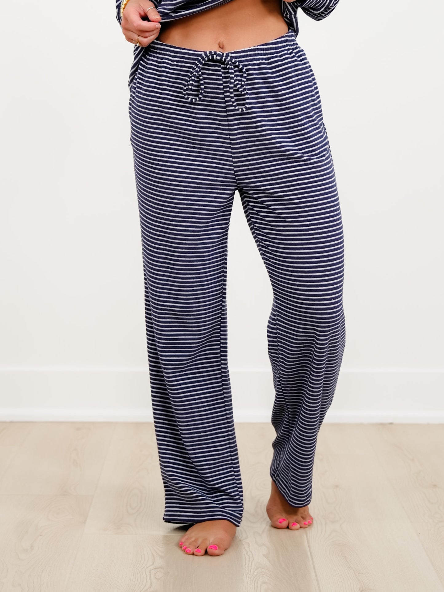 Stripe Long Sleeve Off Shoulder Top and Pants Set
