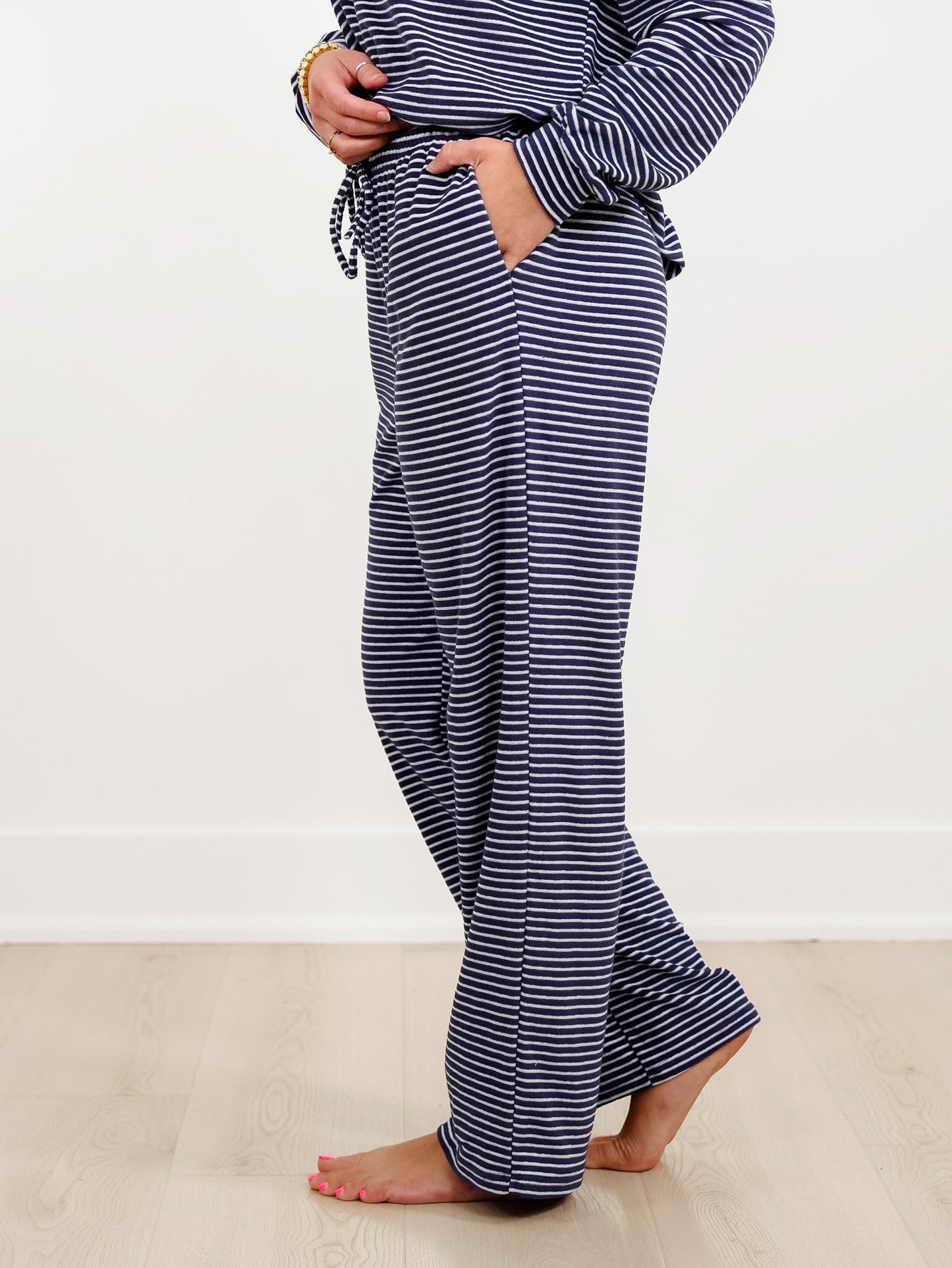 Stripe Long Sleeve Off Shoulder Top and Pants Set