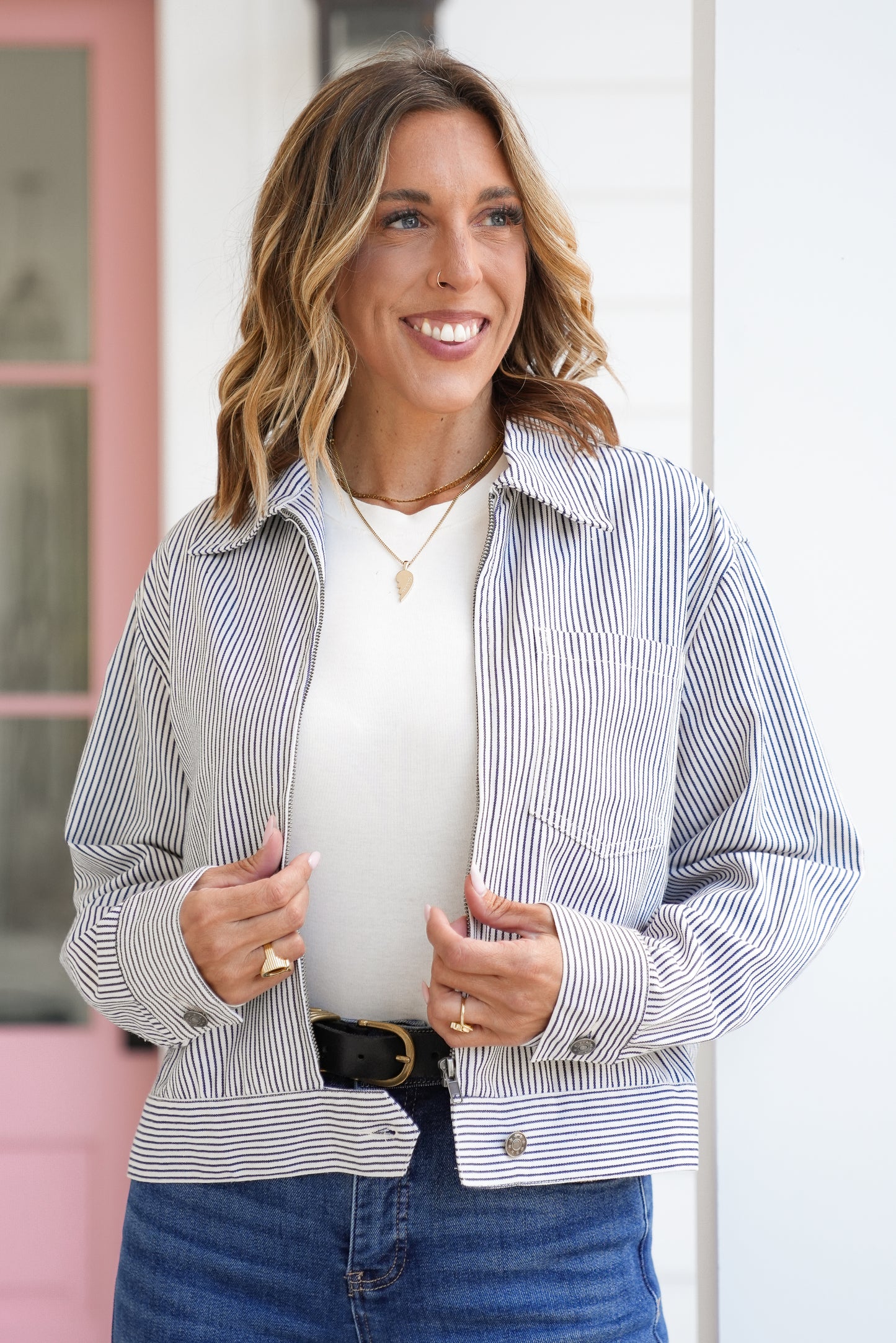 Striped Long Sleeve Zip-UP Jacket