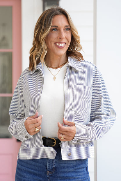 Striped Long Sleeve Zip-UP Jacket