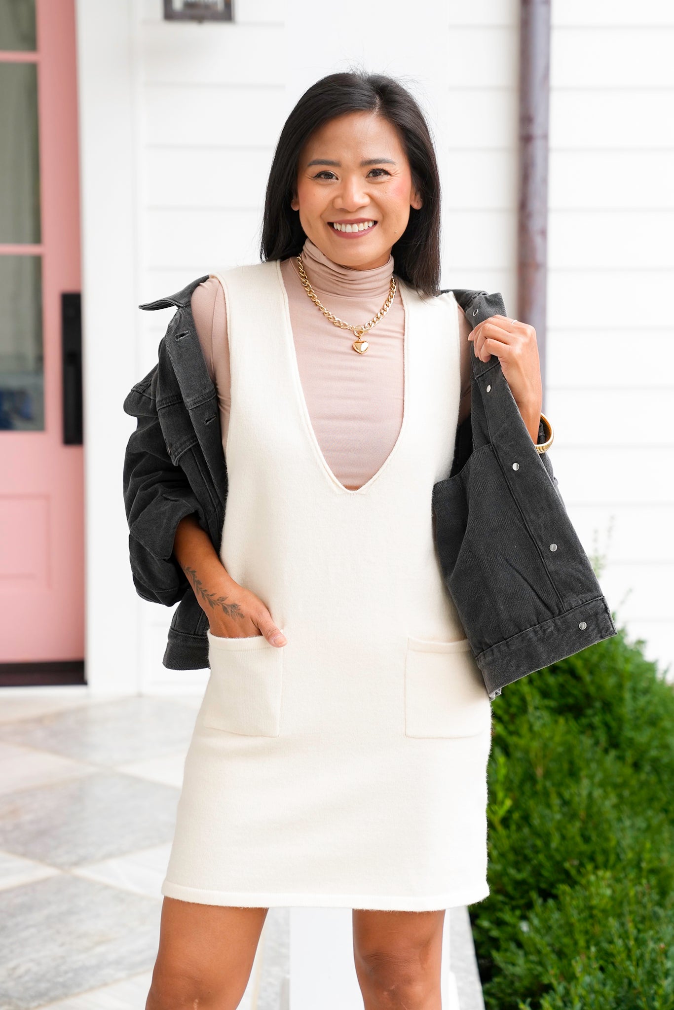 Sleeveless Deep V Neck Knit Mini Dress
