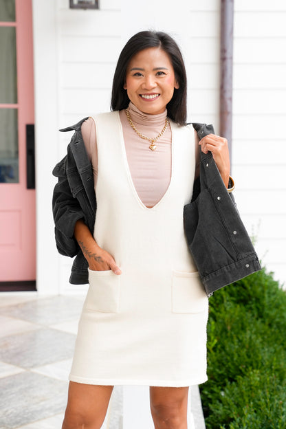 Sleeveless Deep V Neck Knit Mini Dress