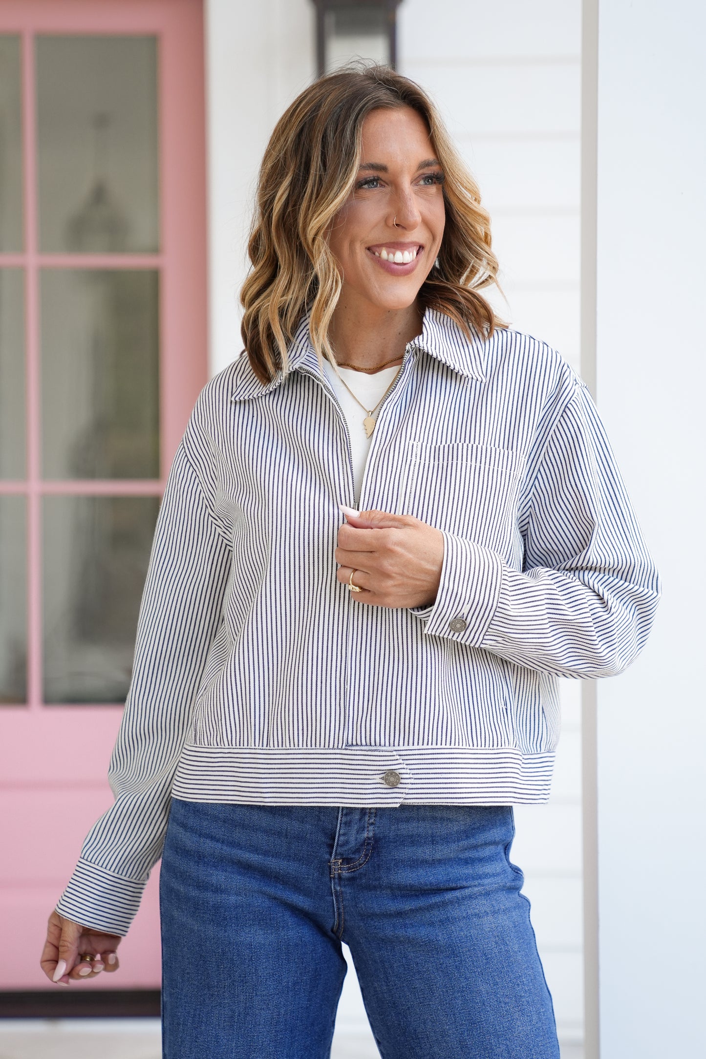 Striped Long Sleeve Zip-UP Jacket