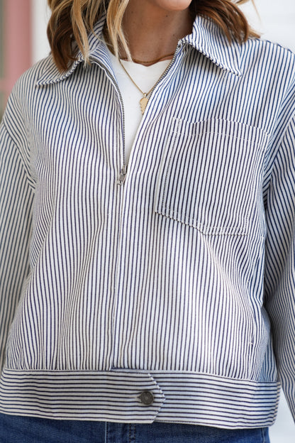 Striped Long Sleeve Zip-UP Jacket