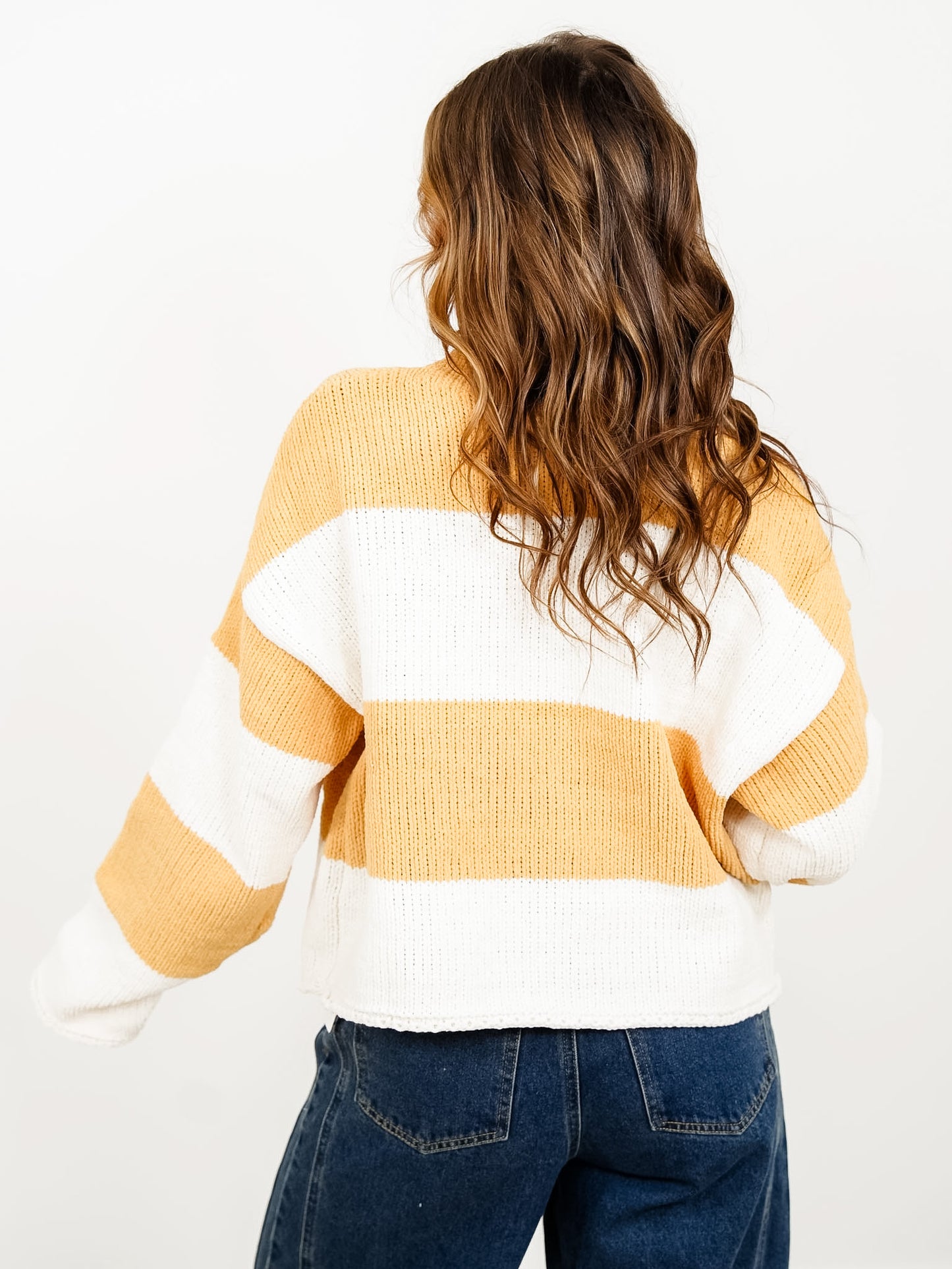 POL Stripe Long Sleeve Mock Neck Pullover Sweater