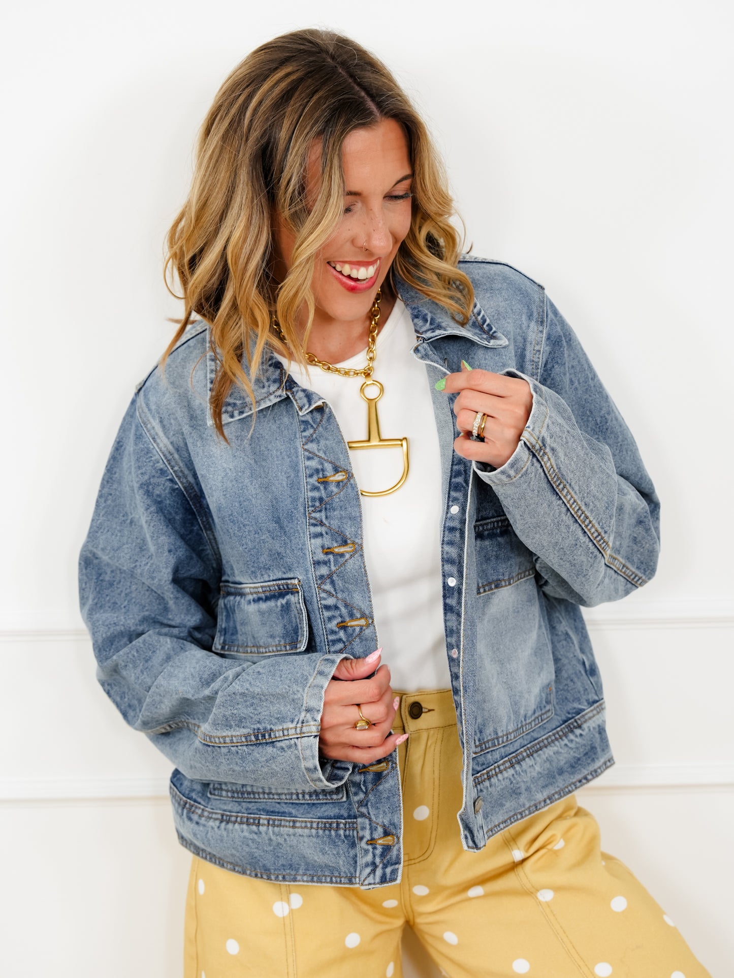 Restock! Veveret Medium Wash Long Sleeve Jacket with Big Pocket Detail