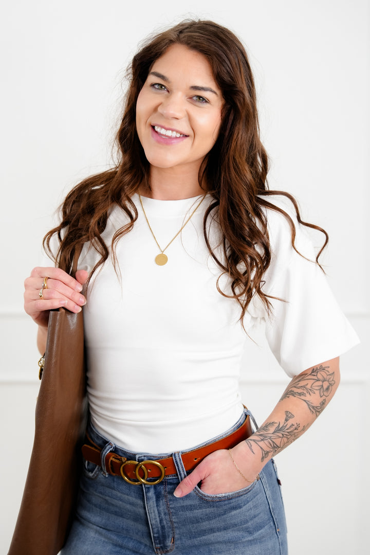 Short Sleeve Round Neck One Sided Ruched Knit Top