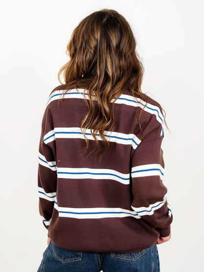 Chocolate Stripe Long Sleeve Collared Sweater