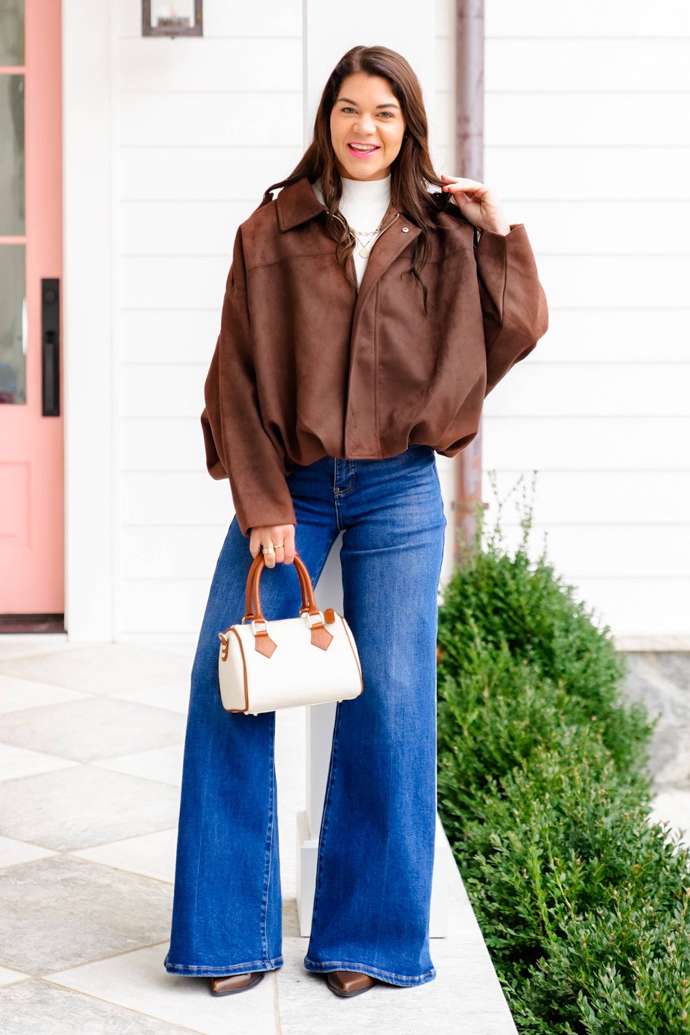 Vegan Suede Long Sleeve Balloon Hem Jacket