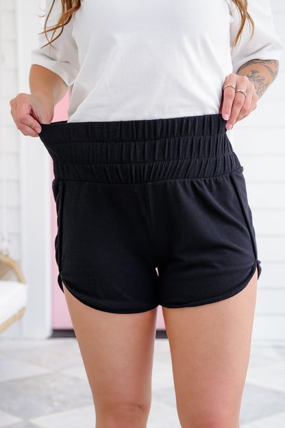 Black Solid Smocked Waistband Shorts