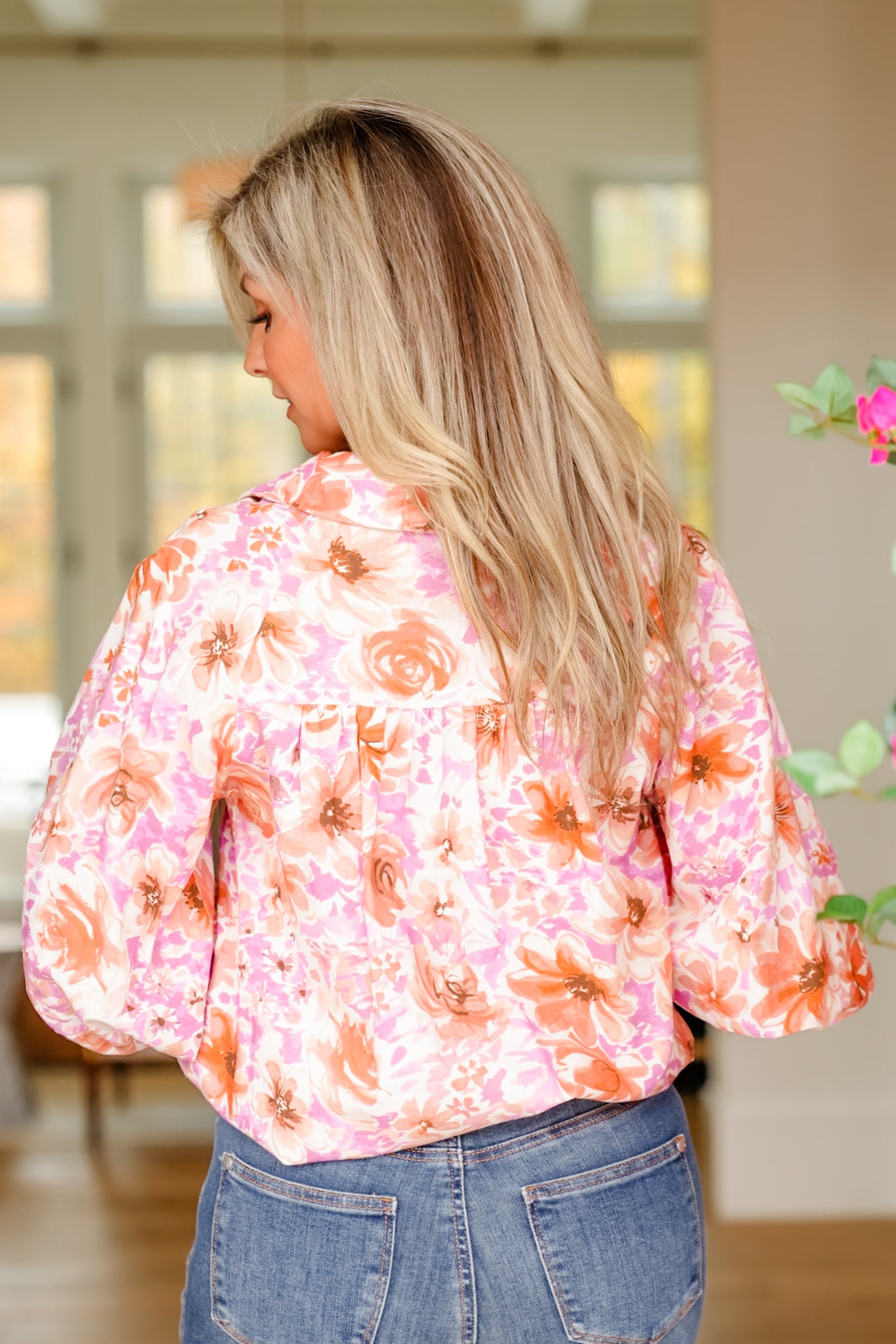 Plus/Reg Floral Print 3/4 Sleeve V Neck Top