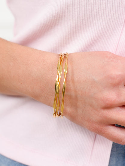 Gold 3 Piece Twisted Bangle Set