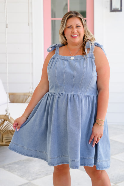Plus/Reg Sleeveless Tie At The Shoulder Mini Dress