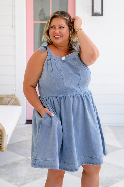 Plus/Reg Sleeveless Tie At The Shoulder Mini Dress