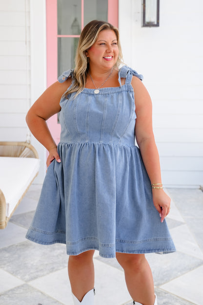 Plus/Reg Sleeveless Tie At The Shoulder Mini Dress