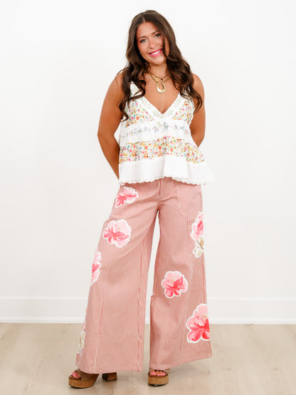 POL Sleeveless V-Neck Top with Floral Embroidery