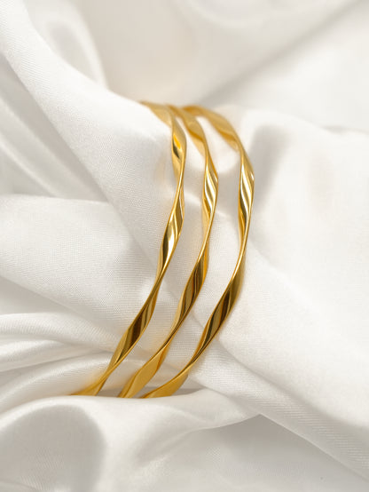 Gold 3 Piece Twisted Bangle Set
