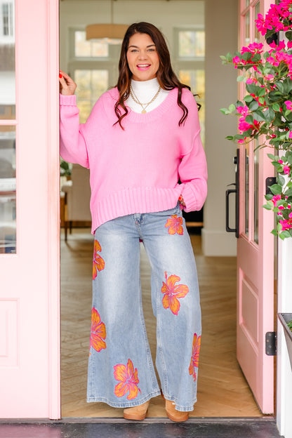 Long Sleeve Scoop Neck Drop Shoulder Sweater