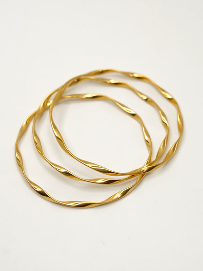 Gold 3 Piece Twisted Bangle Set