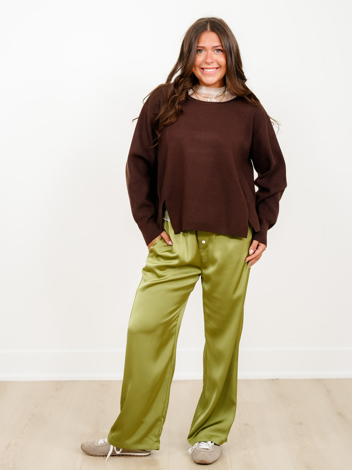 Solid Long Sleeve Boat Neck Knit Sweater - Freckled Poppy