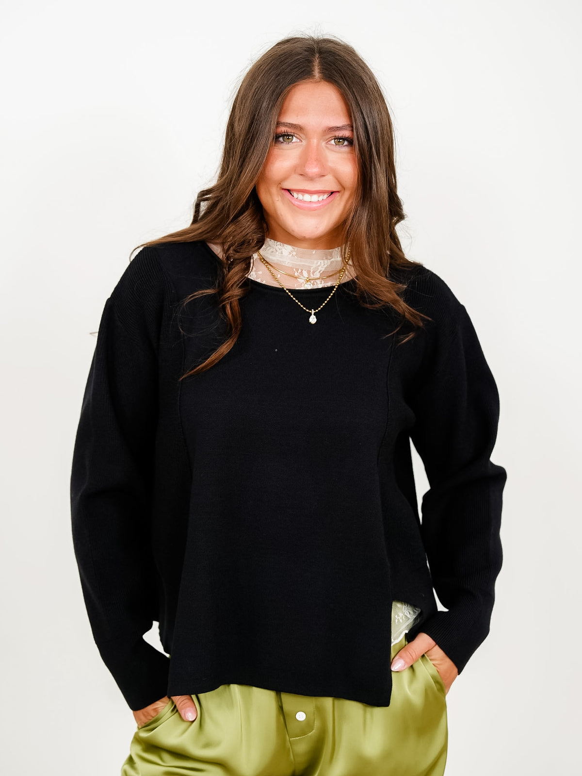 Solid Long Sleeve Boat Neck Knit Sweater - Freckled Poppy