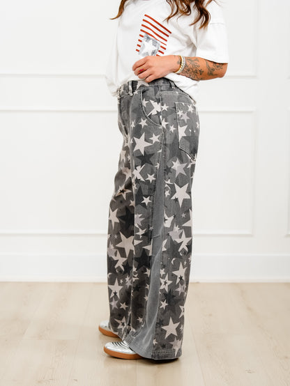 POL Star Pattern High Rise Twill Pants