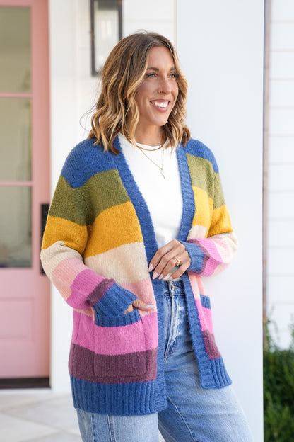 Color Block Long Sleeve Open Front Cardigan