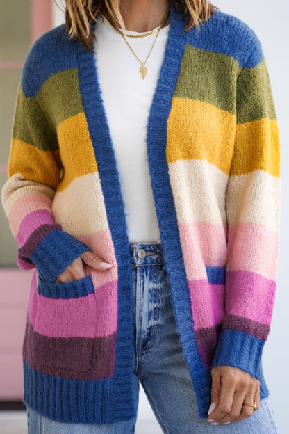 Color Block Long Sleeve Open Front Cardigan
