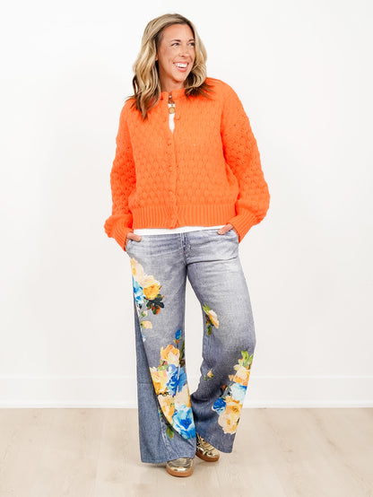 Textured Long Sleeve Button Down Cardigan
