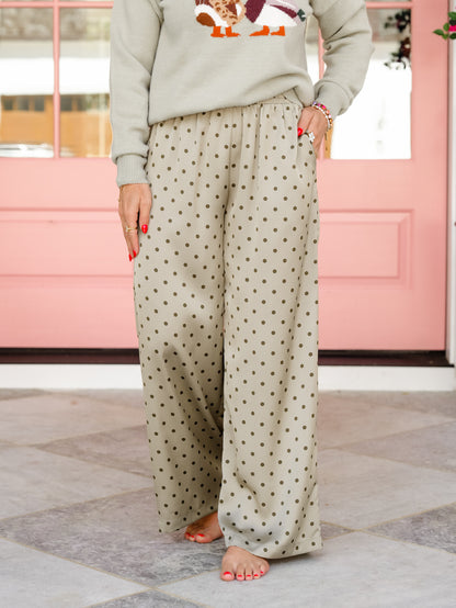 Polka Dot Satin Elastic Waist Wide Leg Pants - Freckled Poppy