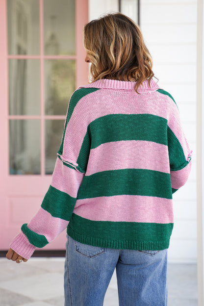 Knit Long Sleeve Stripe Pullover Sweater