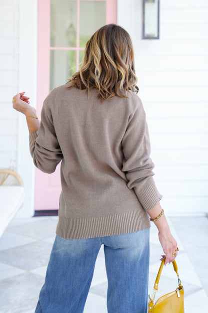 Mocha Long Sleeve Button Cardigan With Patch Pockets