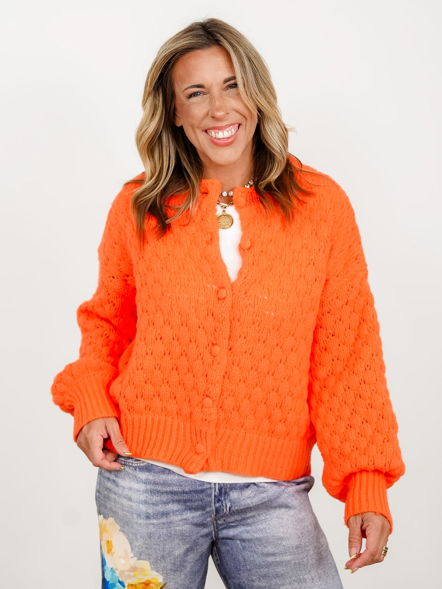Textured Long Sleeve Button Down Cardigan