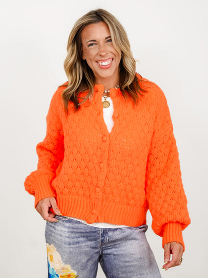 Textured Long Sleeve Button Down Cardigan