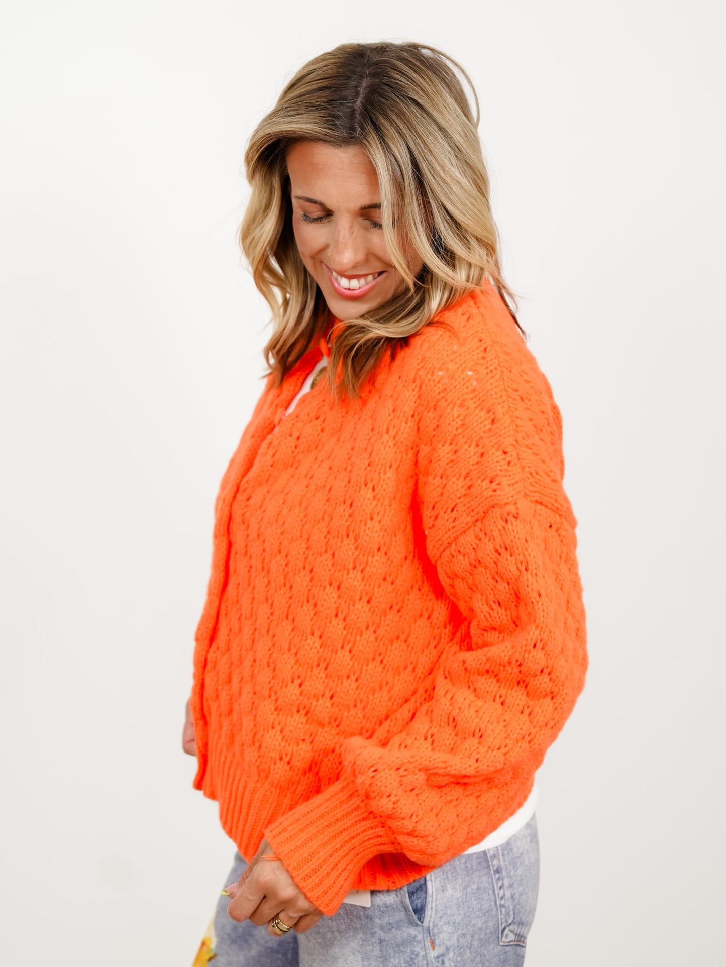 Textured Long Sleeve Button Down Cardigan