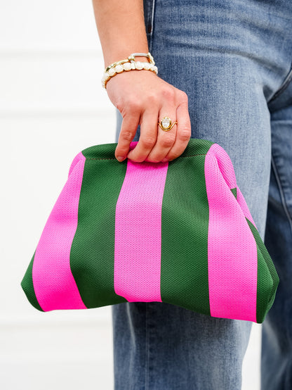 Compact Stripe Design Clutch Bag Makeup Pouch