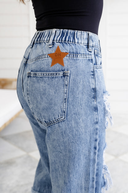 Distressed Mineral Wash Denim Jeans with Sequin Detail