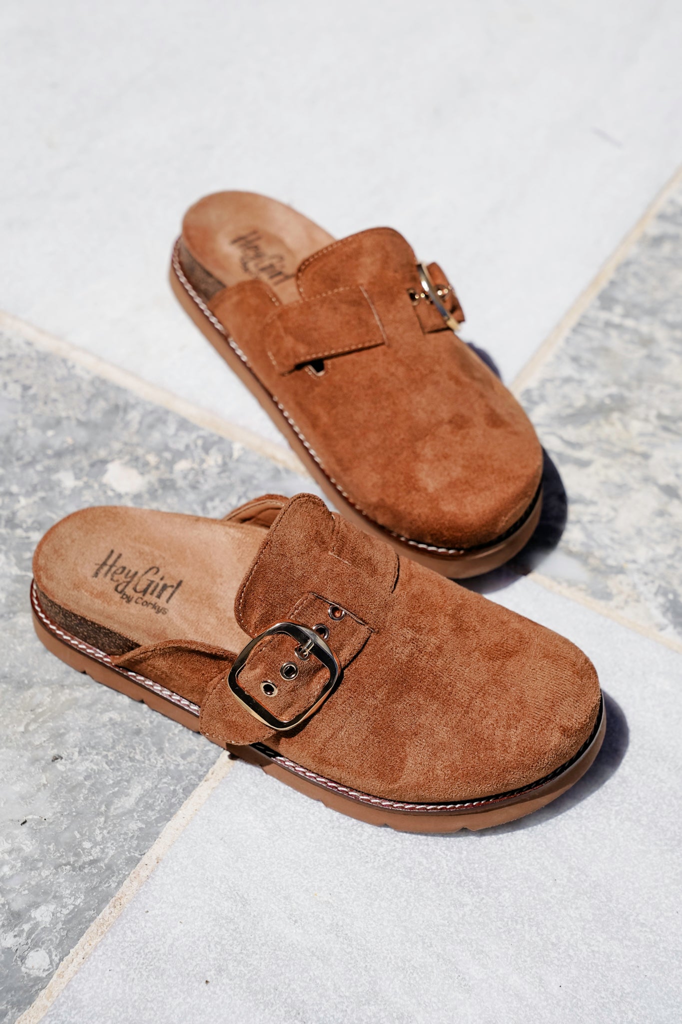 Corky's "Day Dream" Vegan Suede Chunky Buckle Slip On Comfort Clog Sandal