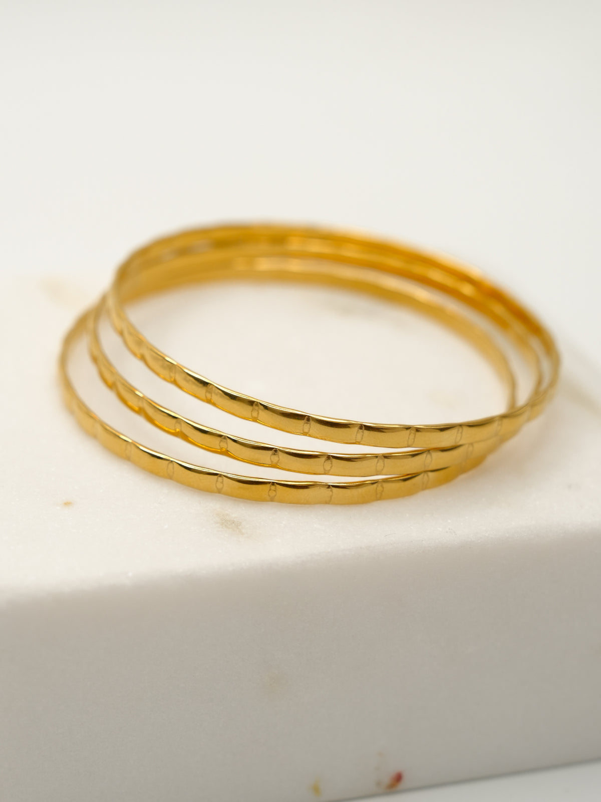 Gold 3 Piece Stamped Metal Bangle Set - Freckled Poppy
