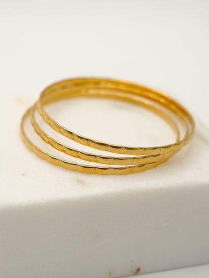 Gold 3 Piece Stamped Metal Bangle Set - Freckled Poppy