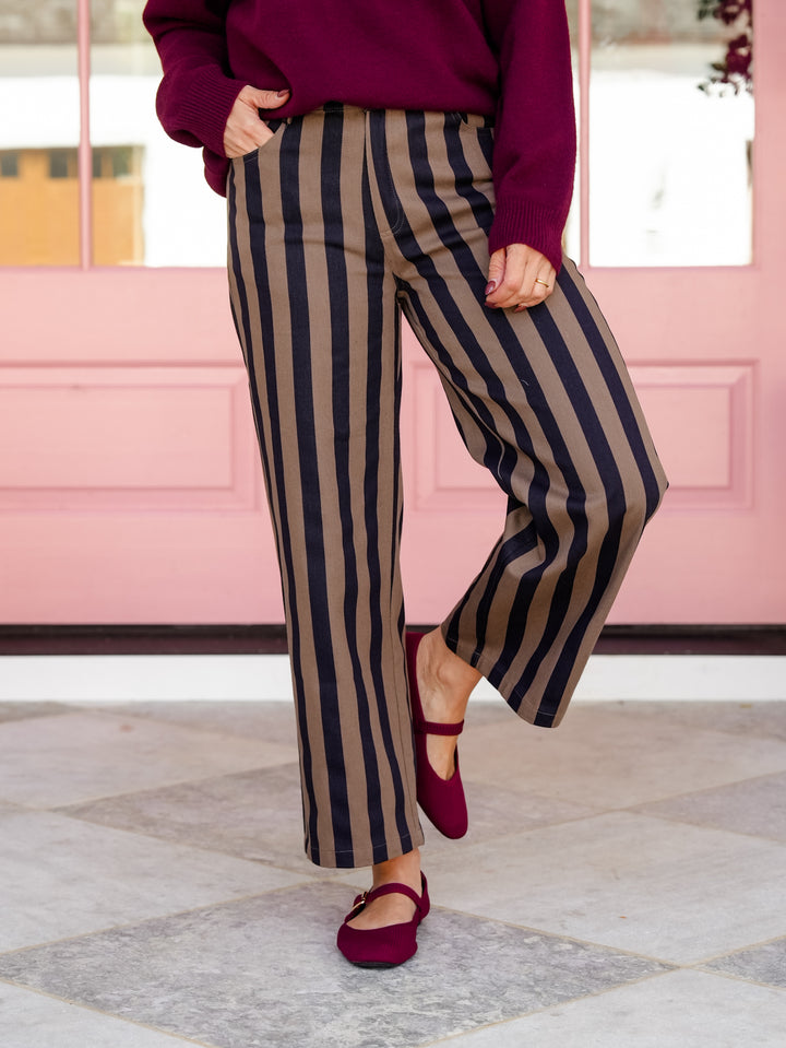 Vertical Stripe High Rise Straight Leg Pants - Freckled Poppy