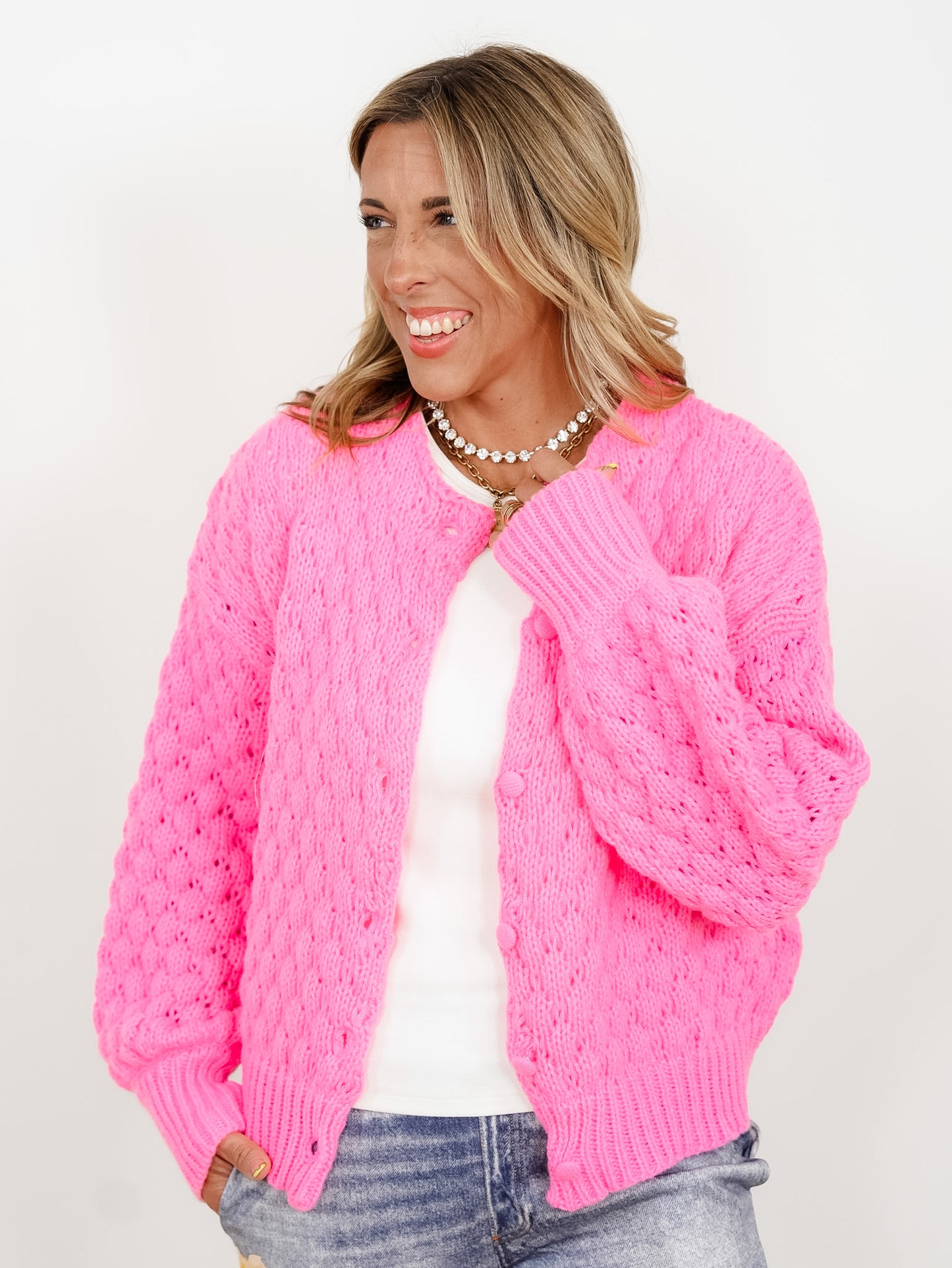 Textured Long Sleeve Button Down Cardigan