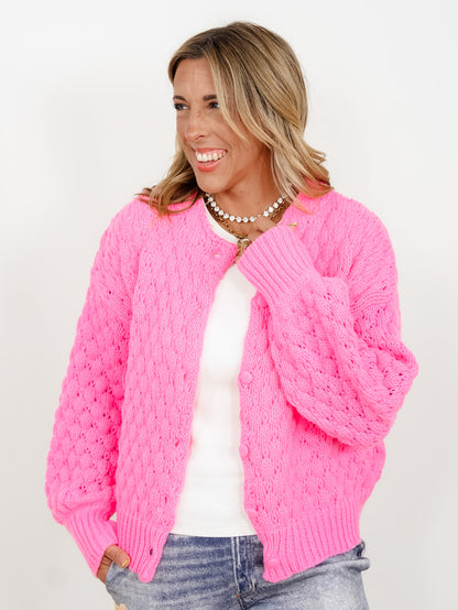 Textured Long Sleeve Button Down Cardigan