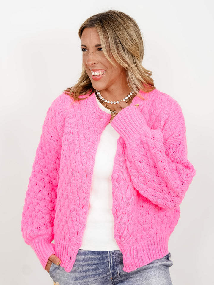 Textured Long Sleeve Button Down Cardigan