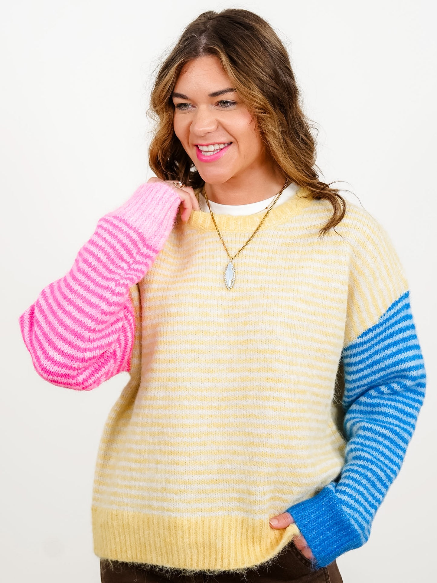 Color Block Stripe Long Sleeve Pullover Sweater