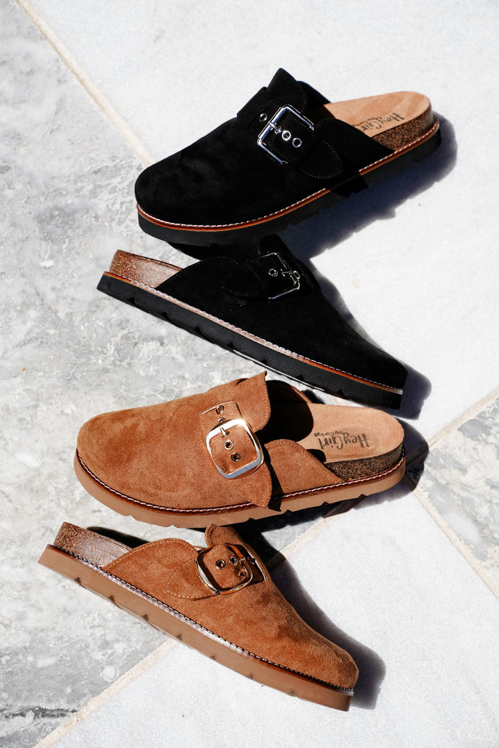 Corky's "Day Dream" Vegan Suede Chunky Buckle Slip On Comfort Clog Sandal