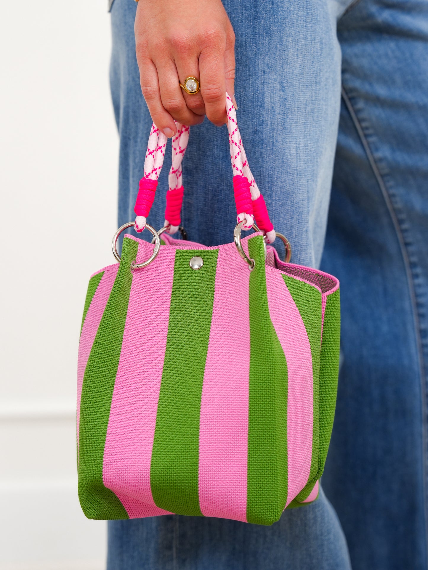 Knit Tote Striped Shoulder Crochet Purse