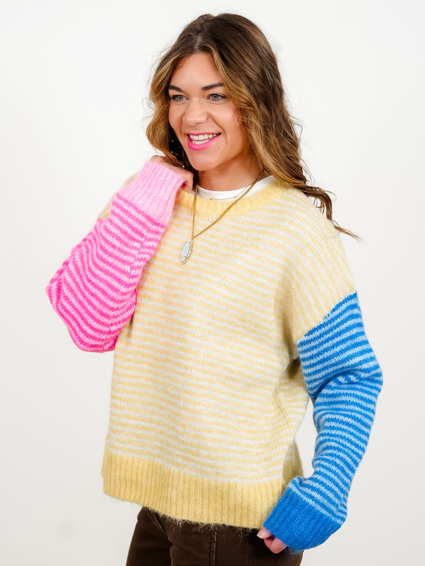 Color Block Stripe Long Sleeve Pullover Sweater