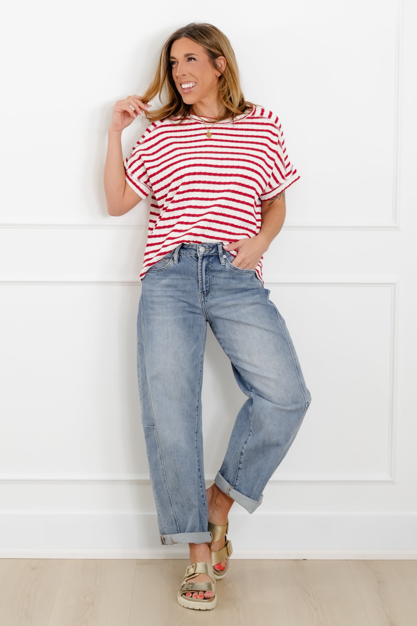Door Buster! Zenana Stripe Jacquard Round-Neck Box Tee