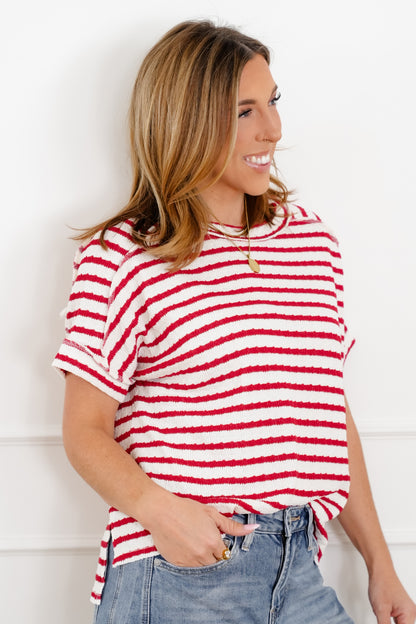 Door Buster! Zenana Stripe Jacquard Round-Neck Box Tee